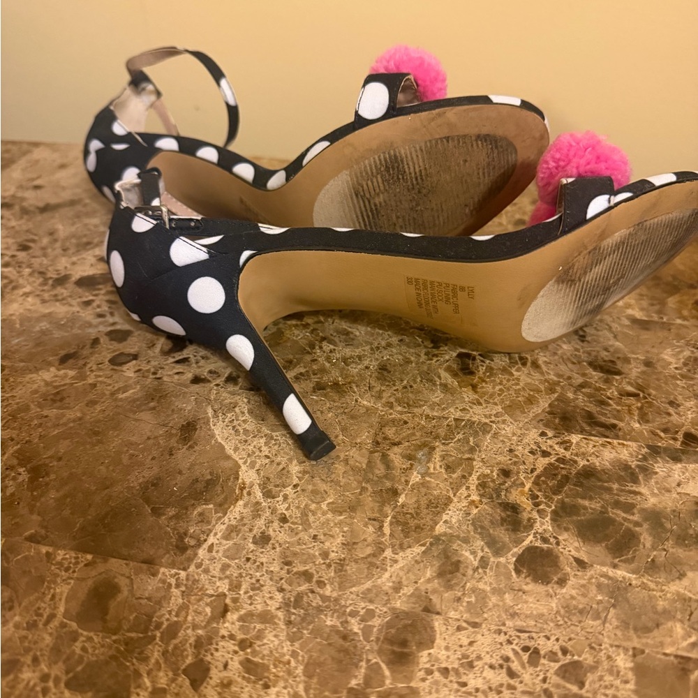Betsey Johnson Polka Dot Heels with Pink Pom Poms - Picture 5 of 5